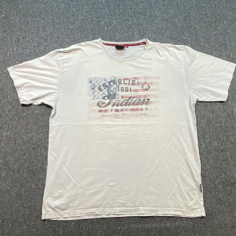 Indian Motorcycle TShirt Sz 2XL Mens Gray Biker Americana Flag Graphic Tee